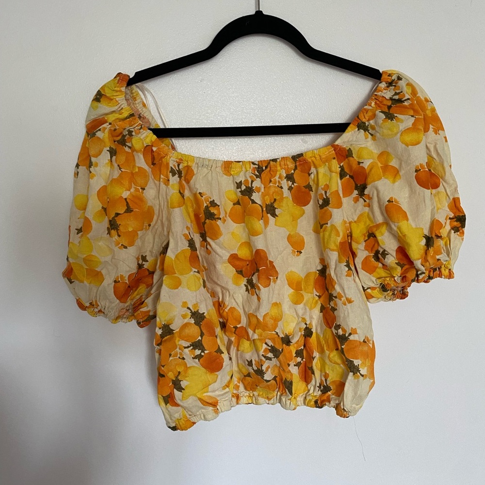 Nicole Miller Artelier Lemon and Orange Balloon Sleeve Top